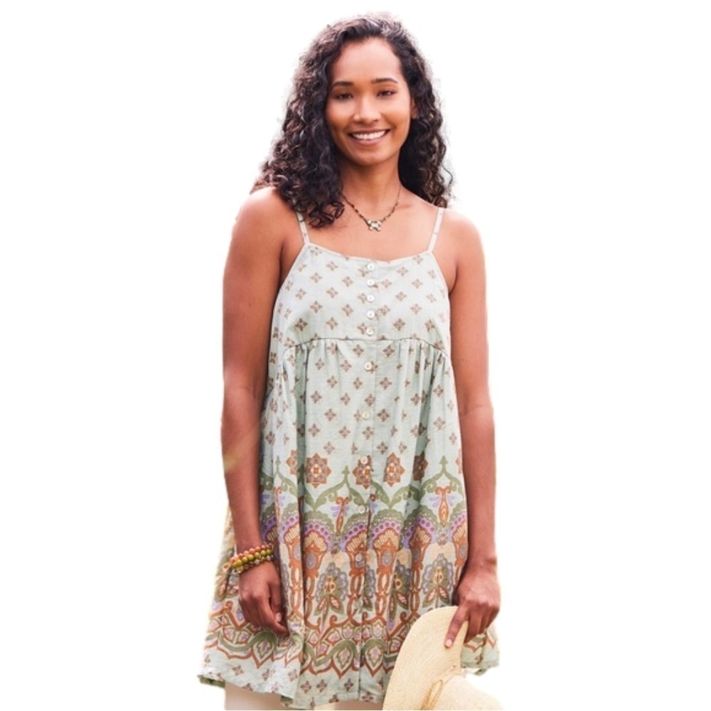 April cornier strappy tunic dress mint green pattern